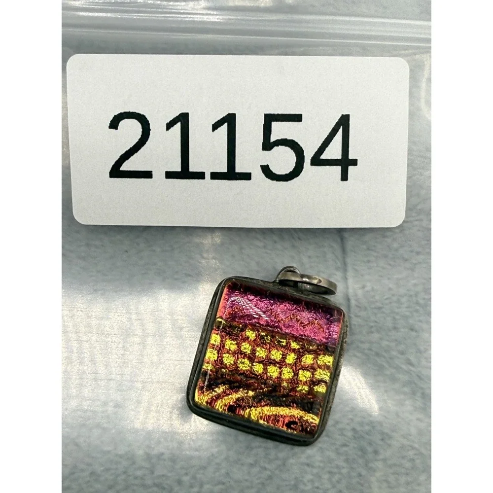 Vintage Dichroic Glass‎ Pendant Pink Yellow Sterling Silver
